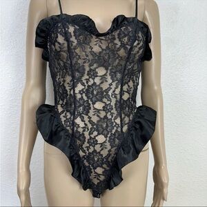 Victoria's Secret Vintage 90s Gold Label Black Lace Teddy Babydoll One Piece M